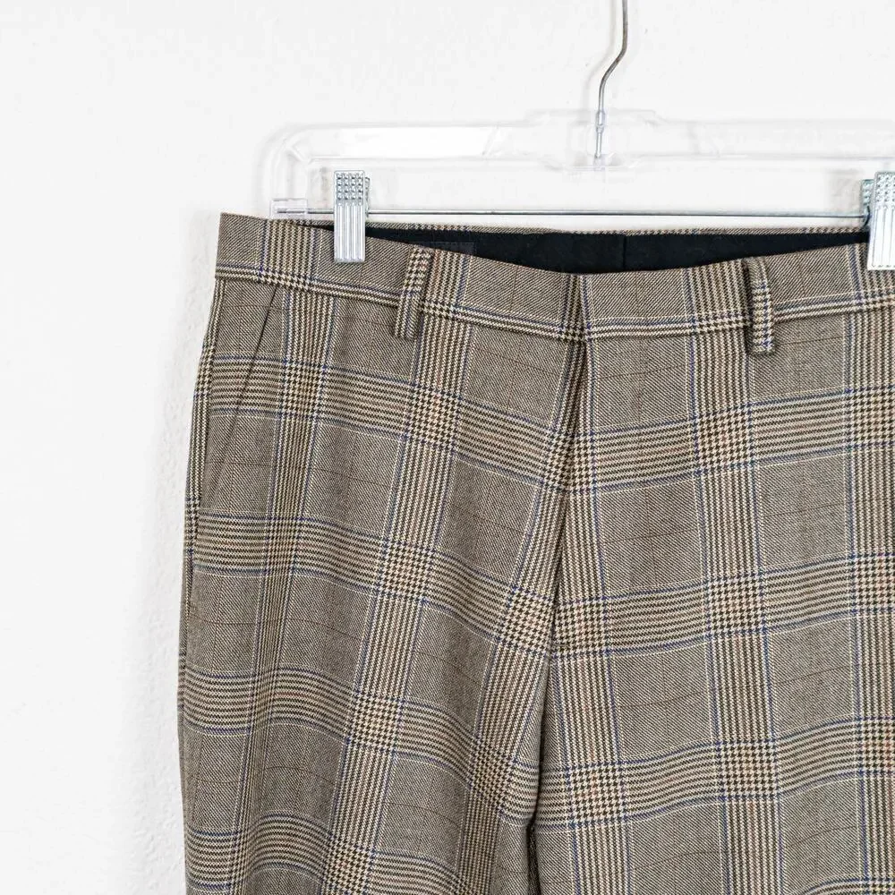 J.Crew Ludlow Slim Plaid Trouser Pants Tan brown Glen Plaid size 31